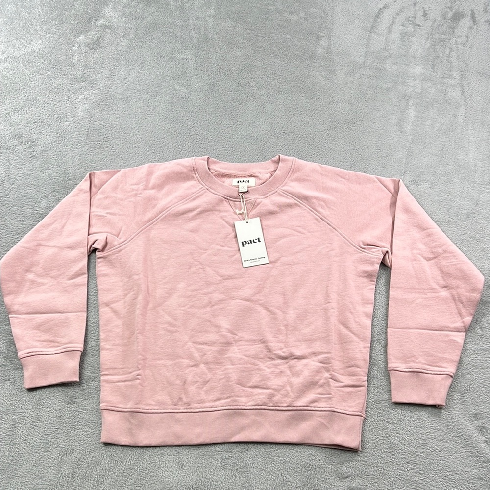 NEW Pact L 100% Organic Cotton Women Pink Pale Mauve Downtime Crew Neck Sweater - Picture 3 of 13
